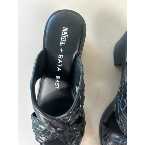 Melissa x Baja East Collab Black Python Strappy Block Heel Slide Sandals Women 7 - Picture 11 of 13